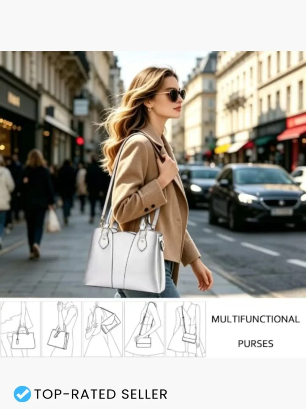 Vegan Leather Crossbody Purse Women's Tote Handbag Satchel Zippered Top Handle
